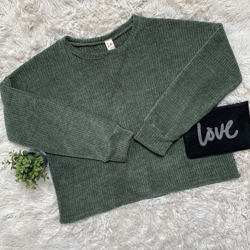 7th Ray Chenille Waffle Top 💗 Olive Green
